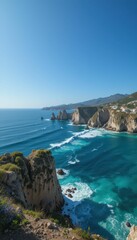 Obraz premium Scenic Coastal Landscape with Cliffs and Azure Ocean Waves