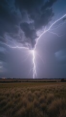 Majestic Lightning Strike Illuminating Dark Stormy Sky Over Landscape