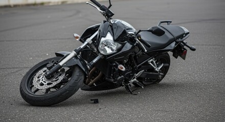 Obraz premium Damaged Black Motorcycle After Crash