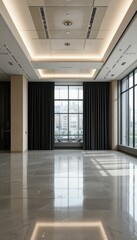 Obraz premium Modern Minimalist Interior with Large Windows and Marble Flooring
