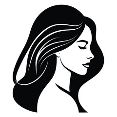 A stylish and artistic silhouette of a girl, capturing grace and elegance in a minimalist black and white design. Perfect for fashion, beauty, logo design, branding, and artistic illustrations.