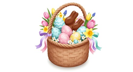 Easter Basket: Pastel Eggs, Chocolate Bunnies, and Spring Flowers