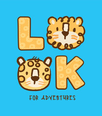 Jaguar and Lion in children's style. Design for prints on t-shirts, decoration, etc.