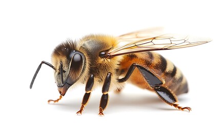 Honeybee close-up, isolated on white.