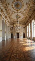 Obraz premium Elegant interior of a grand hall with ornate ceiling and chandelier