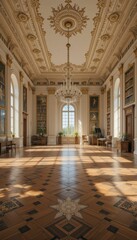 Fototapeta premium Elegant Baroque Library Interior with Rich Details and Natural Lighting