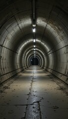 Dark Abandoned Tunnel with Industrial Design and Dim Lighting