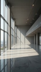 Obraz premium Modern Minimalist Interior with Large Windows and Natural Light