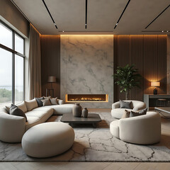 Modern Interior Design with Sharp Lines, Textured Walls, Detailed Furniture