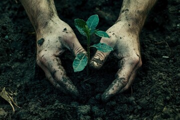 Planting Young Seedling in Soil with Human Hands for New Life