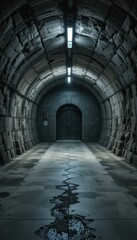 Obraz premium Dark, Mysterious Hallway with Vaulted Ceiling and Subtle Lighting