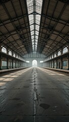 Fototapeta premium Vast Empty Warehouse with Natural Light and Industrial Architecture