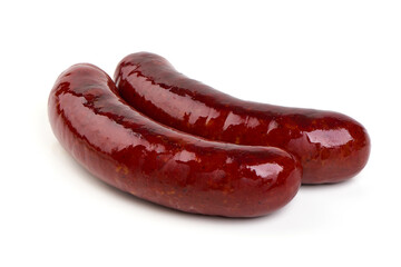 Smoked blood sausages, isolated on white background.