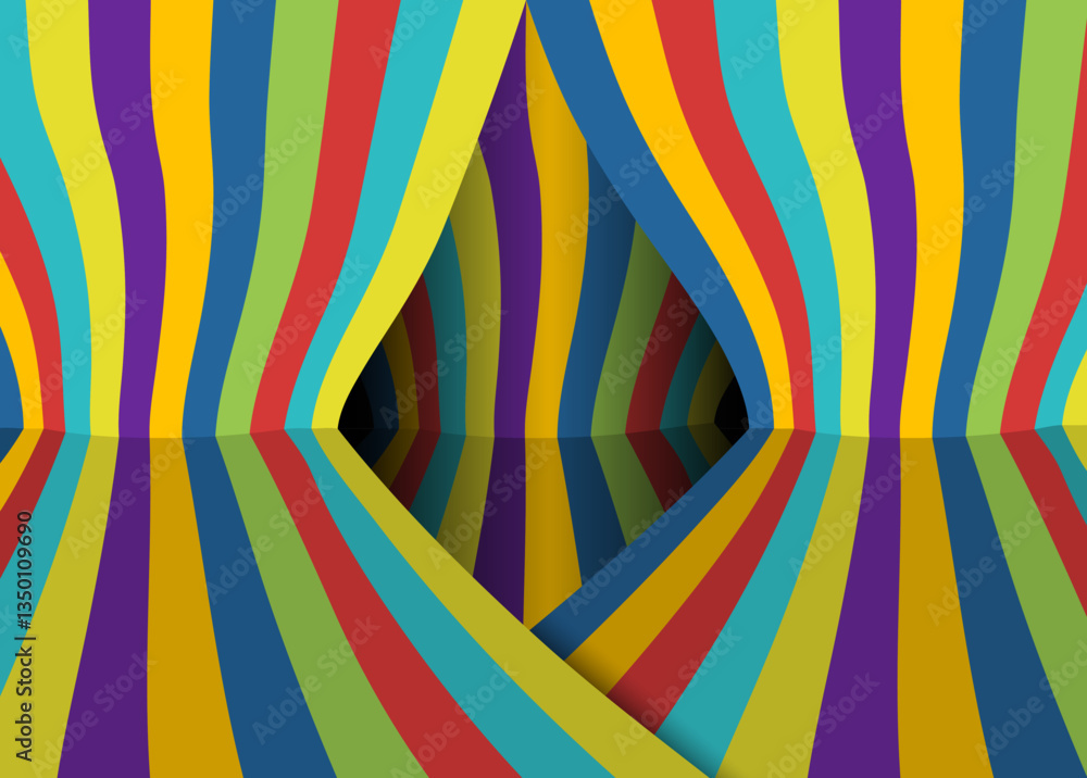 Aufkleber Color striped art retro background. Abstract optical illusion artistic pattern. Creative vector 3d composition with curve lines for your design and ideas