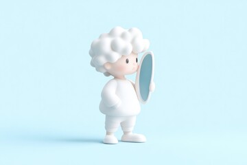 Cute cartoon character holding a mirror