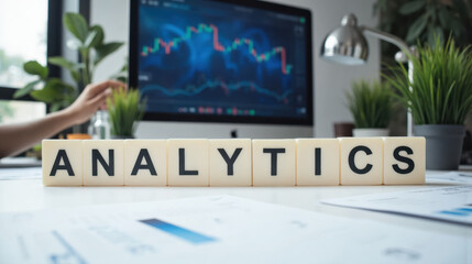 Analytics and forecast of financial market and stocks, Financial data analysis workspace for market insights with copy space