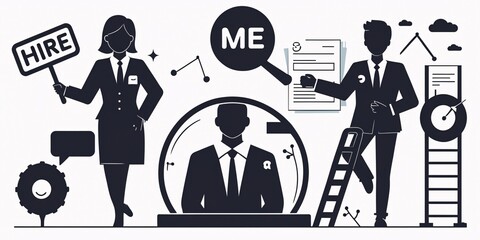 Fototapeta premium Silhouette Icon Set for Data Analysis, Web Development, Finance, Customer Satisfaction, Document and so on 