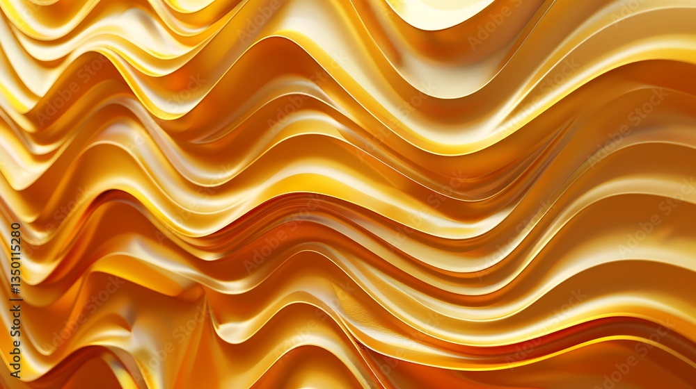 Poster abstract background of smooth, flowing waves in shades of gold and yellow, creating a rich and dynam
