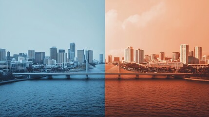 Naklejka premium Symbolic bridge connecting two divided communities representing unity