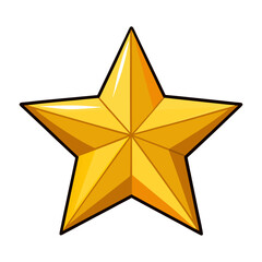 Bright yellow, gold star with border, with shadows and highlights, simple style