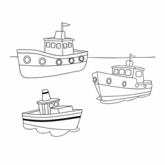 Obraz premium Black And White Outline Of A Fishing Boat Illustration 