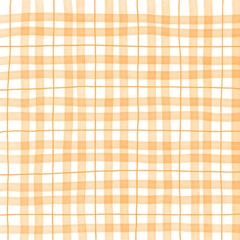 Orange Plaid Gingham Hand Drawn Background Pattern Overlay