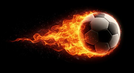 Fototapeta premium A blazing soccer ball streaking through the air with intense fire trails.