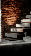 Close-up of a rustic house with exposed bricks inside with natural textures and earthy tones. Rustic house full of charm.