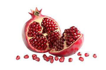 A Juicy and Ripe Pomegranate Cut in Half, Revealing its Vibrant Seeds isolated on transparent background , cutout