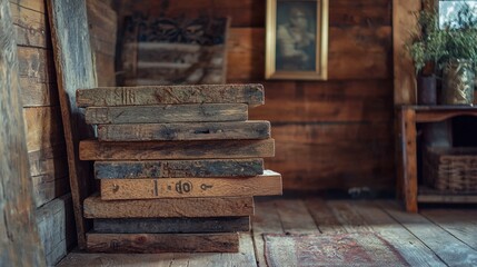 Rustic Wooden Planks Stacked in Cozy Cabin Interior Decor