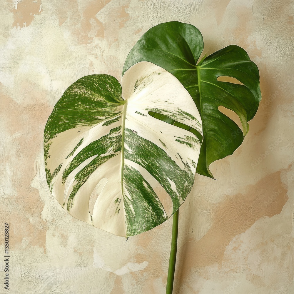 Aufkleber unique monstera leaves with variegated patterns against a soft neutral background creating a fresh i
