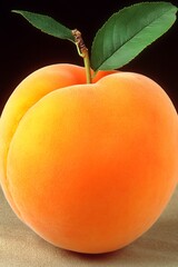 Close-up shot of fresh apricot with leaves against dark background