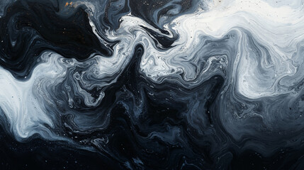 A mesmerizing black-and-white fluid marble texture with bold swirls and dynamic contrast. Modern, dramatic, and sophisticated, ideal for high-end decor and design.
