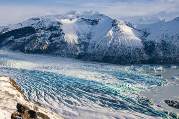 Beautiful view of Skaftafellsjökull glacier and surrounding area in Skaftafell National Park...