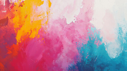 A striking paint splash in vibrant hues of pink, orange, and blue, blending into a dynamic and textured abstract background. Energetic, artistic, and expressive.