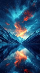 Fototapeta premium Serene mountain lake reflecting vibrant sunset