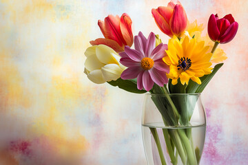 Spring flowers in glass vase
