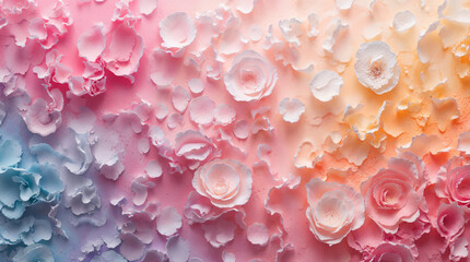 A soft floral texture in pink, peach, and lavender hues with delicate petal-like forms. Dreamy, ethereal, and artistic, perfect for decor and fine art projects.