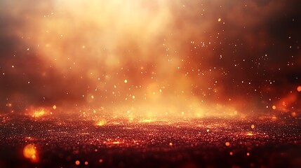 Fototapeta premium Fiery embers glow on dark ground.