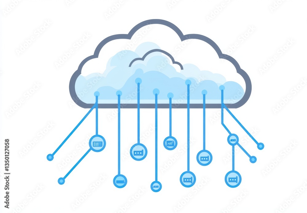 Poster a cloud icon with blue dots connected to it, representing the concept of virtualized and federated c