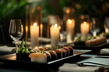 Romantic Sushi Dinner Restaurant Candles