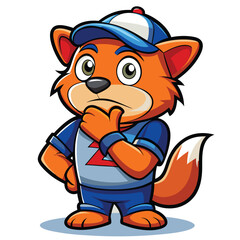 Fototapeta premium Cartoon fox mascot wearing a baseball cap and clothes