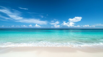 Fototapeta premium Serene Tropical Beach with Crystal Clear Water and Blue Sky