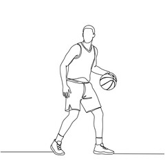 Fototapeta premium Basketball player dribbling ball in minimalist line art 