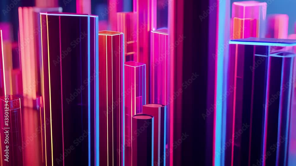 Poster futuristic neon landscape with abstract low poly structures during a vibrant display of communicatio