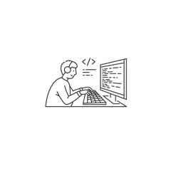 Minimalist Monoline Vector Logos Dynamic People & Tech Icons in Stencil Style

