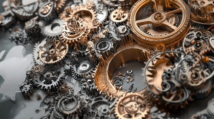 Obraz premium Intricate gear mechanism with brass and steel components