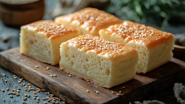 Delicious homemade bread with sesame toppings