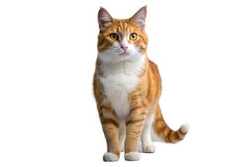 Obraz premium Orange and white tabby cat portrait, standing pose, alert expression, isolated on transparent background