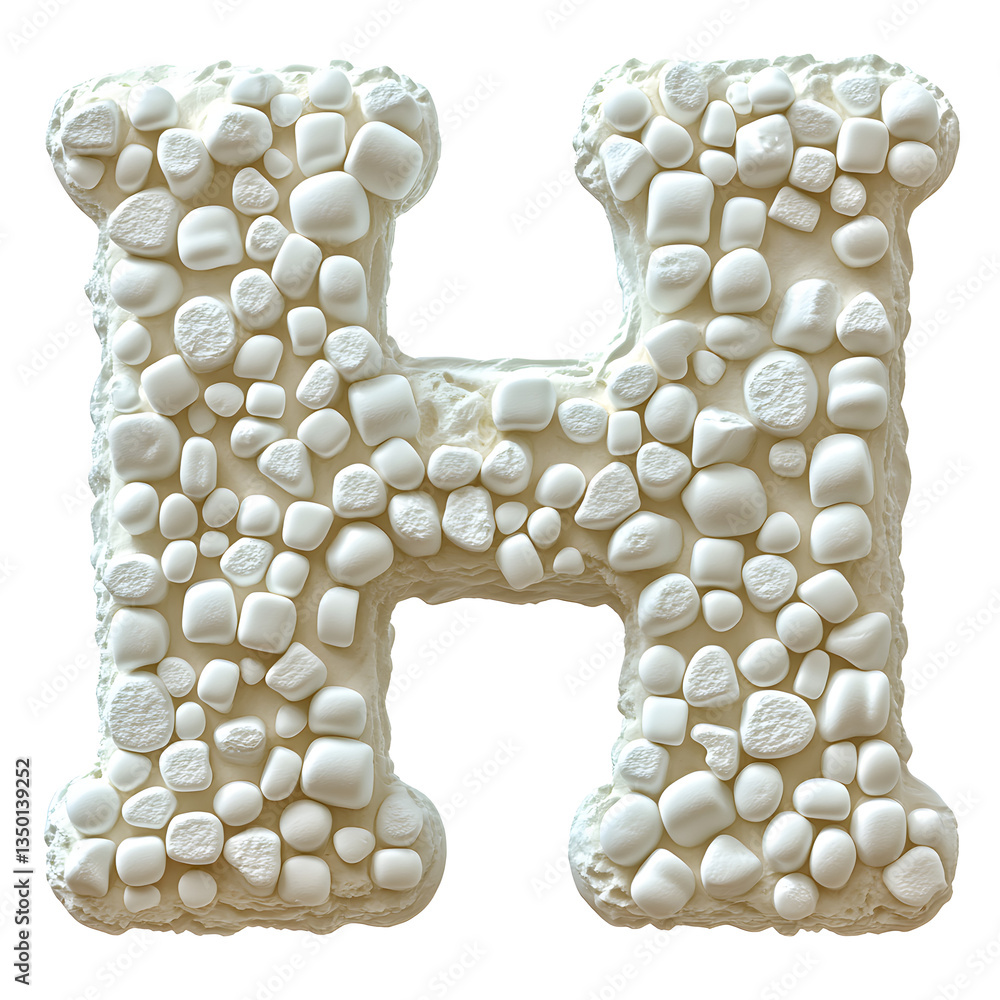 Poster letter h constructed from cream-colored stones, creating a textured and unique artistic rendering on